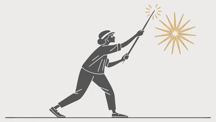 Stylized woman holding sparklers creating a starburst effect