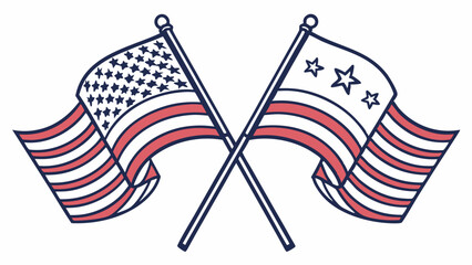Two Crossed American Flags with Stars and Stripes