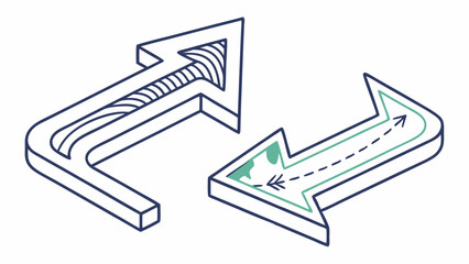 Two Isometric Arrows Indicating Direction and Flow One with Dashed Line
