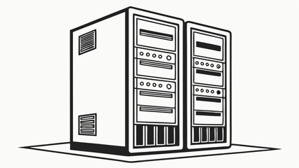 Two VintageStyle Computer Servers Rack Mounted Black and White Illustration