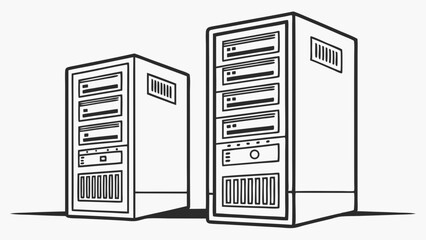 Two Tower Servers Line Art Illustration of Computer Hardware