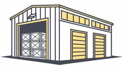 TwoDoor Warehouse Building with Stacked Boxes