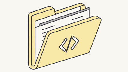 Yellow Folder with Code Symbol and Documents Illustration