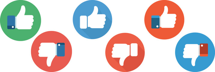 Like and Dislike Vector Flat Icons – Thumbs Up and Thumbs Down Circle Emblems for SMM and UI Design

