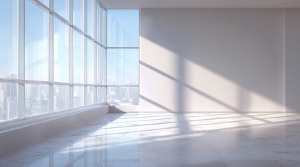 Obraz premium Bright Sunlit Office Interior with Minimalist Wall and Floor Design