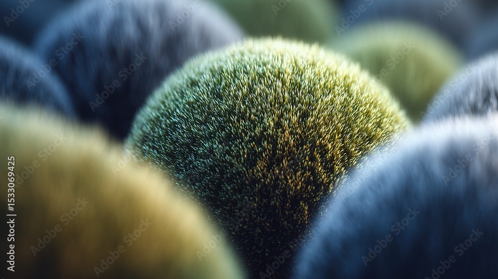 Poster fuzzy spherical objects with dynamic light and close-up detail