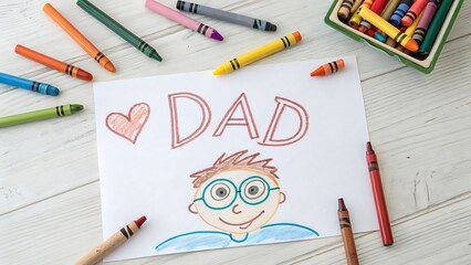 Childs crayon drawing of dad fathers day card