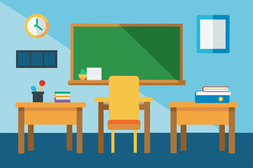school classroom with school supplies