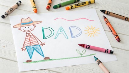 Childs crayon drawing of dad with crayons