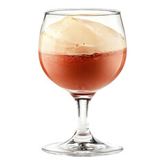 Glass of iced chocolate topped with creamy foam, served in clear goblet, showcasing rich and indulgent texture. Perfect for refreshing and delightful treat