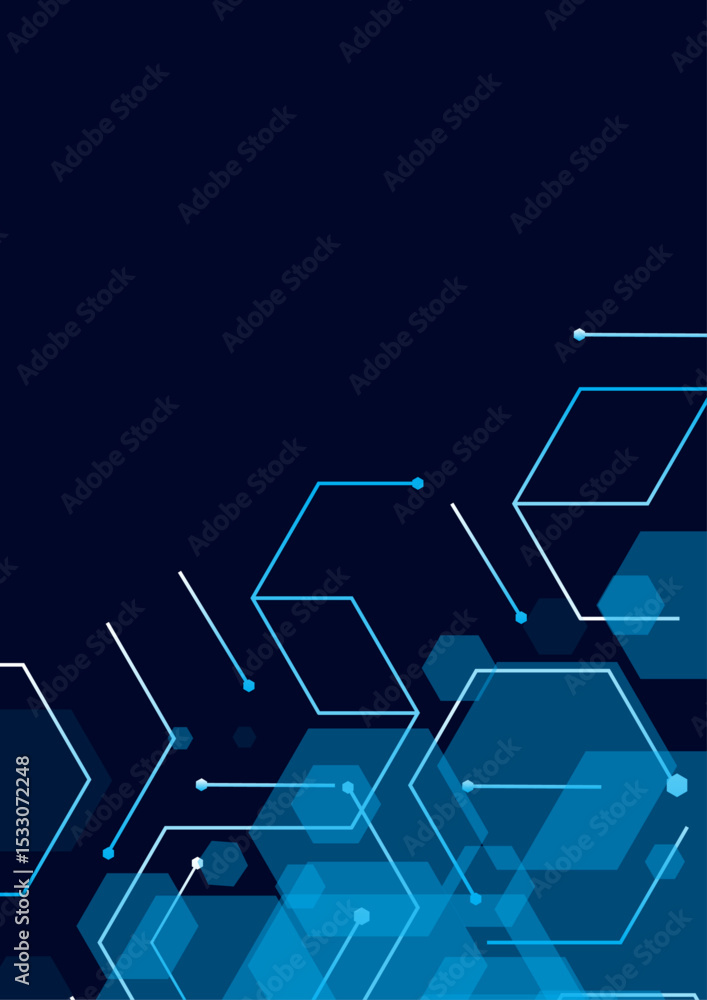 Poster futuristic blue hexagon network background – abstract digital tech design.