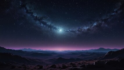 Fototapeta premium Moonlit Alien Landscape with Violet Stardust and Soft Constellations