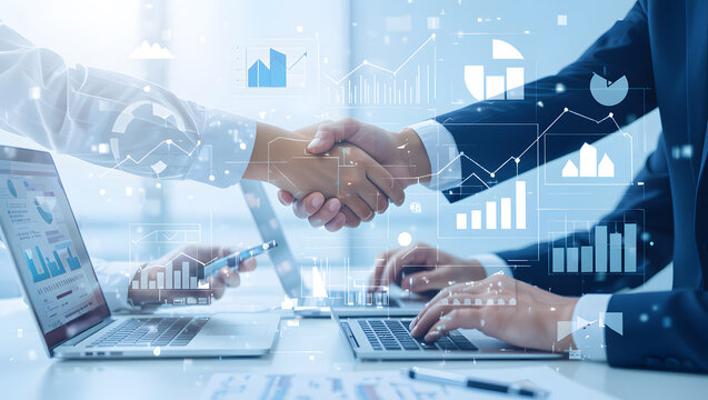 Businesspeople shaking hands after a successful agreement on financial investment and strategy