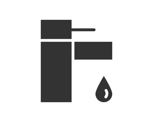 Minimalist vector illustration of a faucet with a water drop. Symbol of conservation, plumbing, hygiene, and water related services. Clean, modern design for diverse applications.