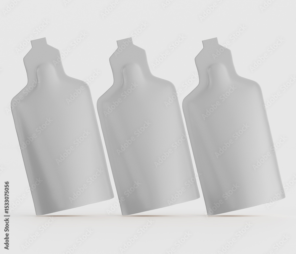 Poster three identical white packaging containers isolated against a light background ideal for product moc