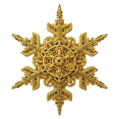 Fototapeta premium Intricate Watercolor Illustration of a Golden Steampunk Snowflake with Gears, Perfect for Fantasy Art and Industrial Decor Designs