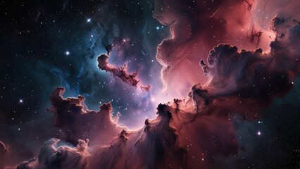 Serene Pink Emission Nebula Stellar Nursery with Twinkling Newborn Stars

