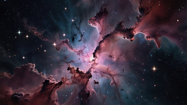 Tranquil Star Birth Nebula in Pastel Pink with Sparkling Dust