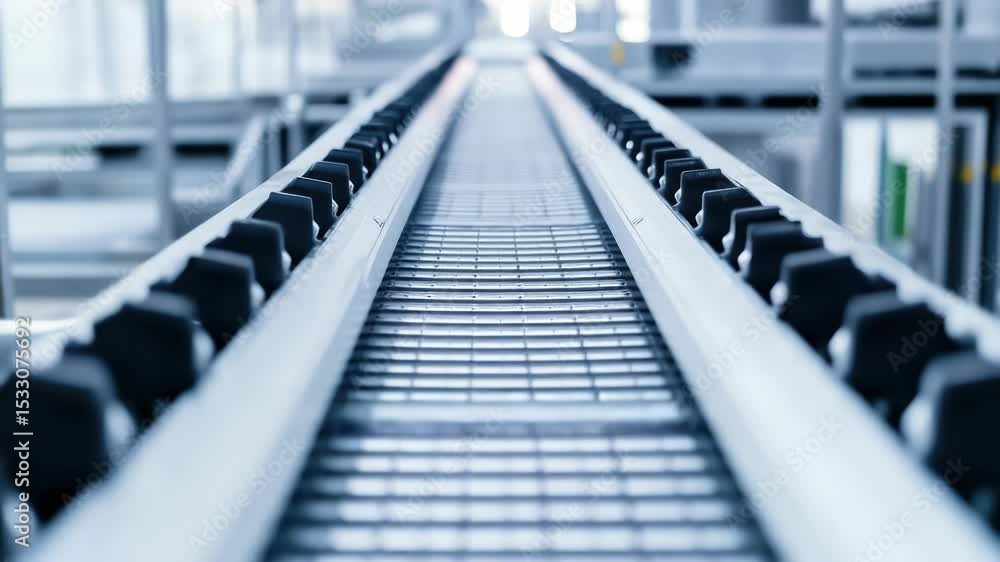 Aufkleber a conveyor belt in a busy factory with many machines