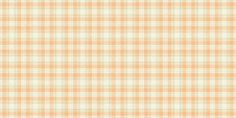 Linen texture background plaid, holiday vector seamless tartan. Quiet pattern textile fabric check in orange and beige colors.