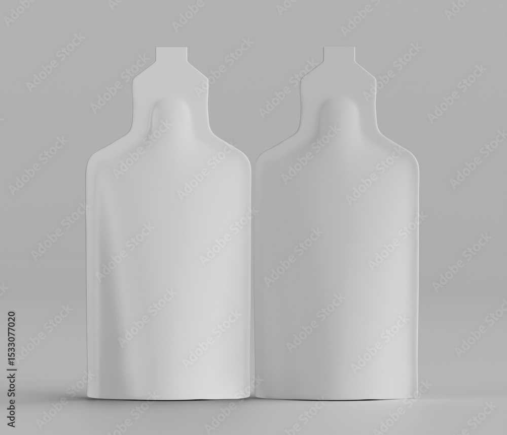 Poster two blank white containers isolated on neutral background for product packaging and design presentat