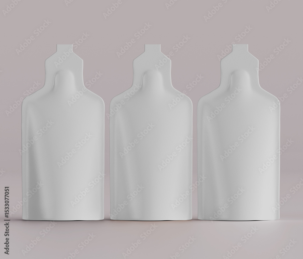 Aufkleber isolated white pouches in a row on a gradient background for packaging and product design concepts
