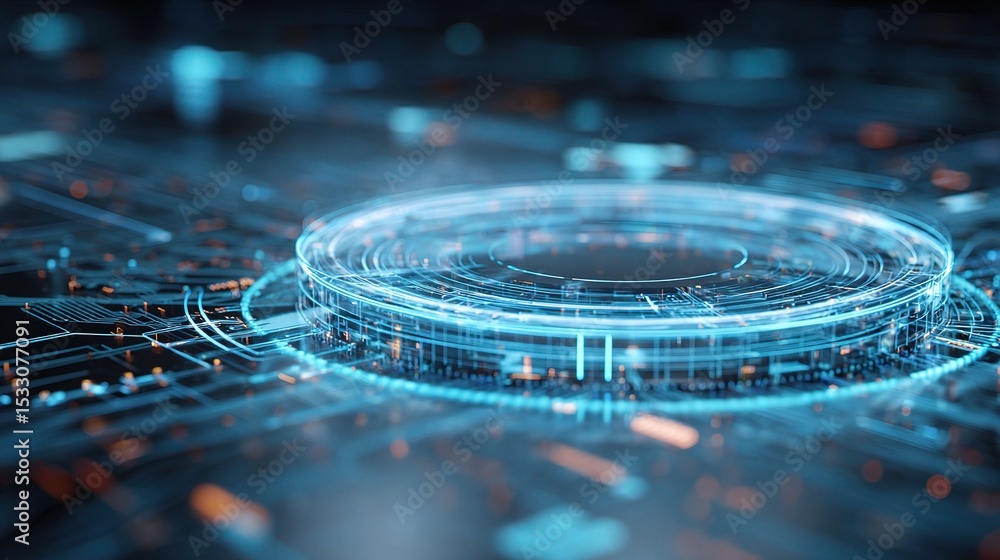 Poster futuristic data analytics interface with layered digital design