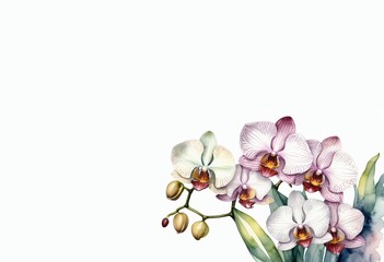 exotic orchid flower isolated on white horizontal banner copy space left and top