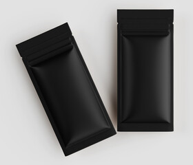 Black food packaging pouches mockup high quality image two mockups blank templates food products packaging design realistic visuals