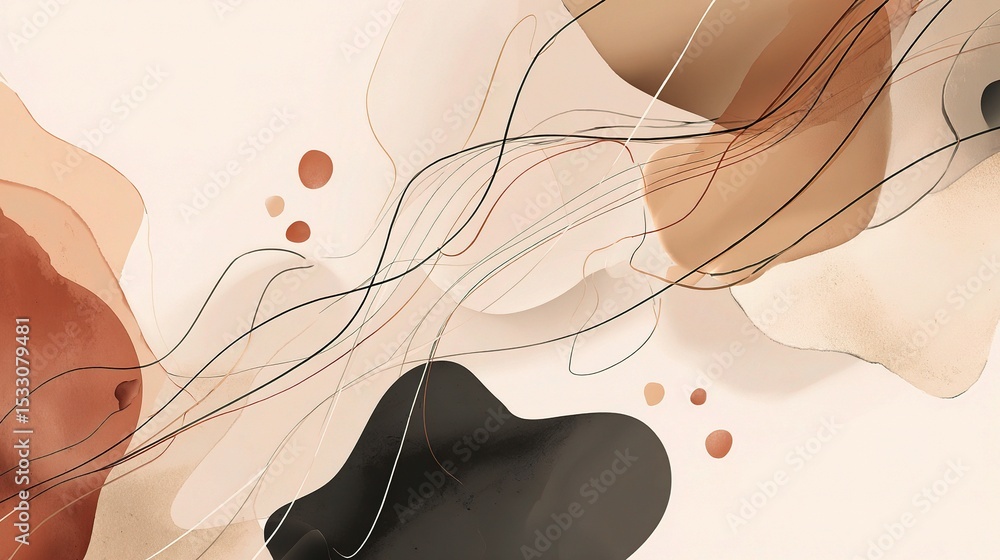 Poster minimalistic abstract forms with fluid lines and soft colors
