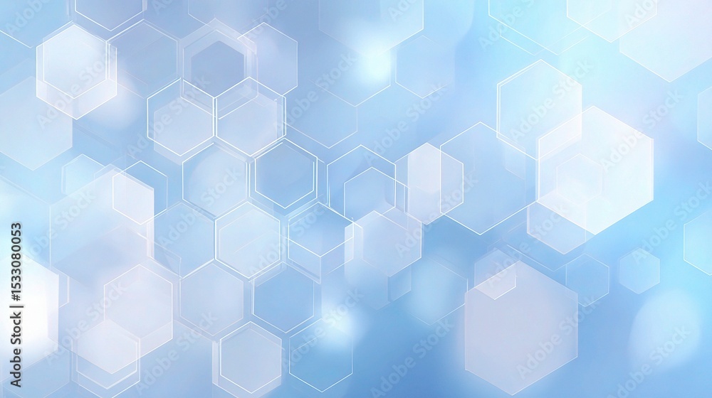 Poster soft blue vector backdrop with floating hexagons in abstract style