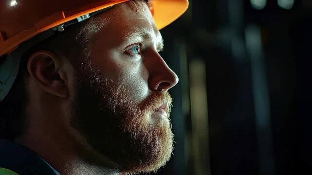 Focused Construction Worker Looking Ahead