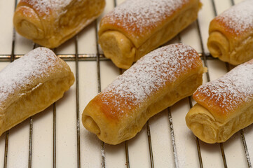 Warm Parker House Buns Freshly Baked on Cooling Rack