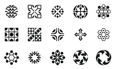 A collection of sixteen unique black and white geometric patterns, showcasing intricate designs and shapes that evoke a sense of modern artistry and creativity.