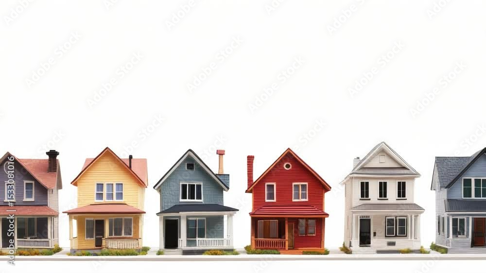 Poster a row of houses on a white background, ideal for use in presentations or designs