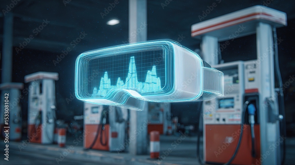 Poster virtual reality technology in gas station with inflation chart display