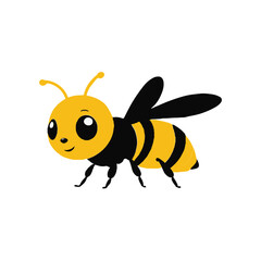 Cute cartoon bee flying happily on a white background