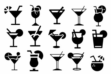Set of drinks, set of drinks in glasses icons, Icon set of cocktail drinks , set of cocktail drinks, set of cocktail drinks silhouette icons on a white transparent background