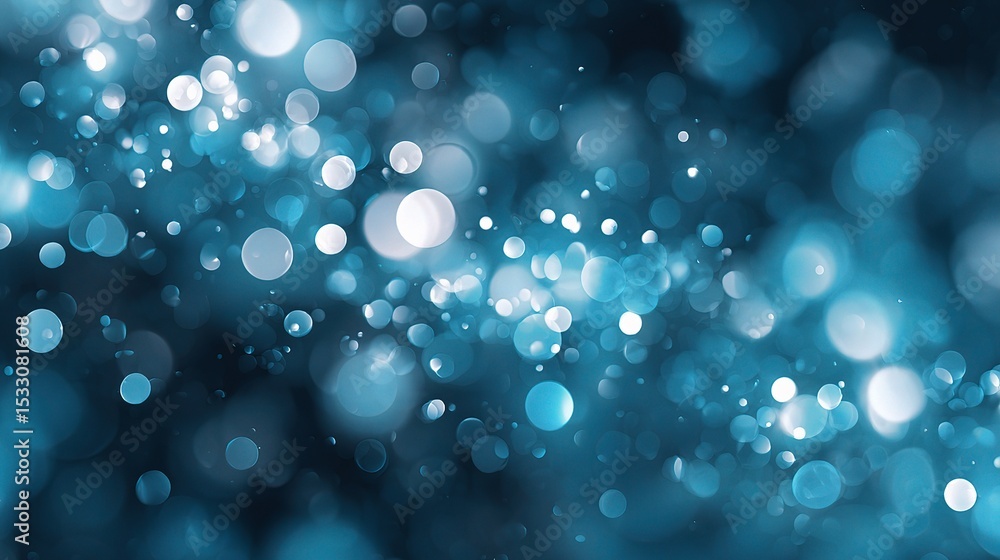 Poster luminous blue bokeh effect with soft focus and floating elements