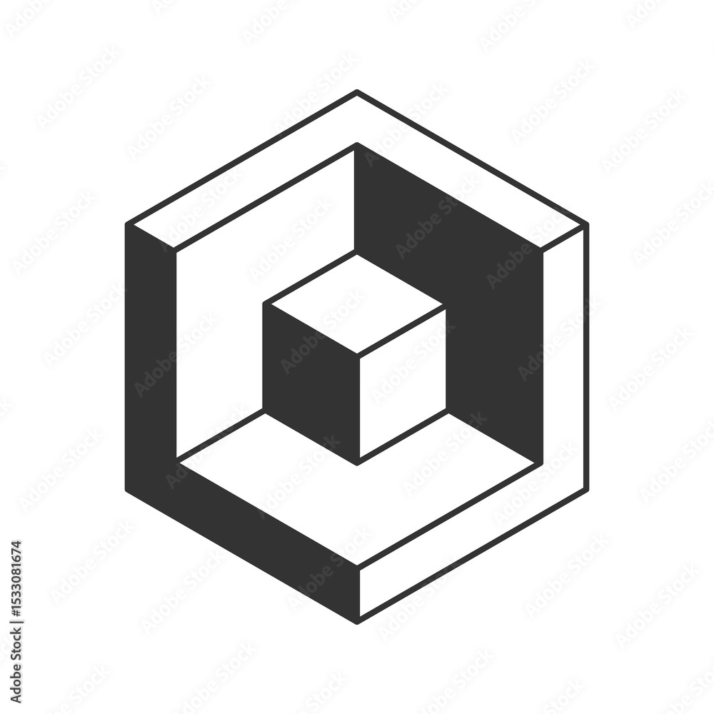 Poster stylish abstract hexagonal graphic featuring interlocking cubes. represents depth, perspective, and 
