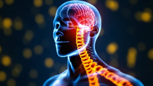 Medical Animation Showing Human Brain and Spinal Cord with Highlighting of The Central Nervous System - Powered by Adobe