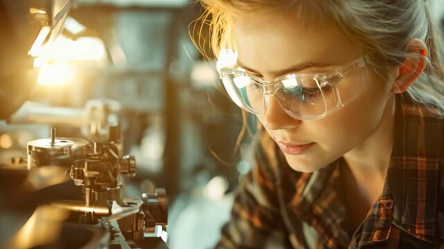 Young Female Technician Operating Machinery
