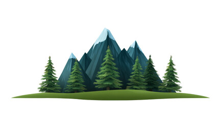 Cartoon Mountain Landscape with Pine Trees, Isolated on Transparent Background, Nature Illustration, Green Hill, Cliparts, Mountains, Landscape, Nature