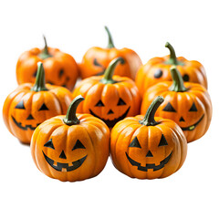 Mini Pumpkins With Spooky Faces On White