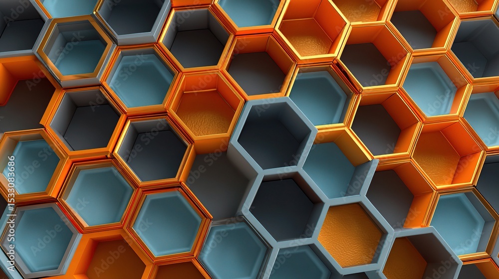 Poster abstract 3d honeycomb structure with alternating colors and depth