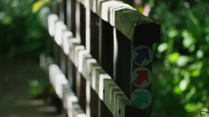 Trail Signs on Wooden Bridge /