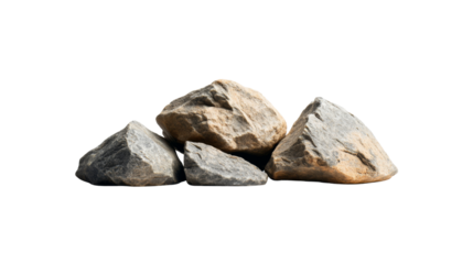 Four Grey and Brown Rocks Pile, Isolated on Transparent Background, Stone Texture, Geology, Rocks, Pile, Stone