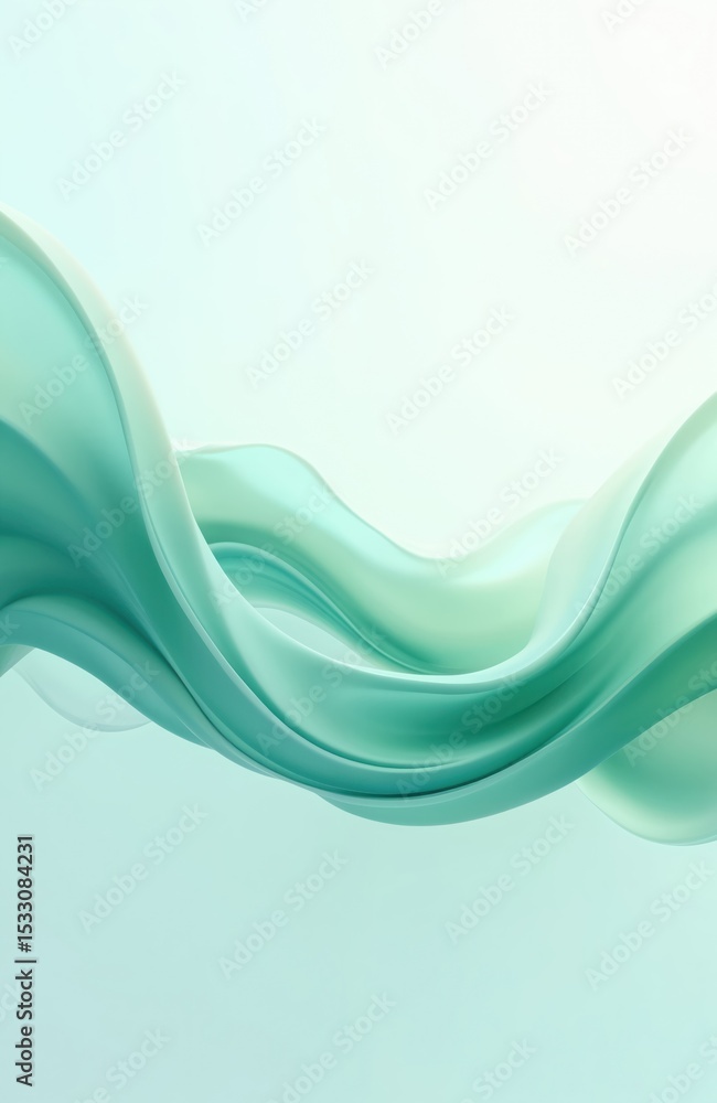 Aufkleber Abstract image with gradient wave flow. Soft green blue colors create elegant visual effect, modern design, minimalist style. Calm, fresh, serene atmosphere perfect for background, design, art, tech,