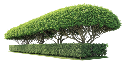 Green Hedge and Trees Row, Isolated on Transparent Background, Landscape Design, Nature, 3D Render, hedge, trees, landscaping