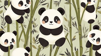 Cute panda bears in a bamboo forest